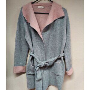 A.Ida Womens Medium Cardigan Sweater Tie Belt Wool Blend Gray Pink Made In Italy